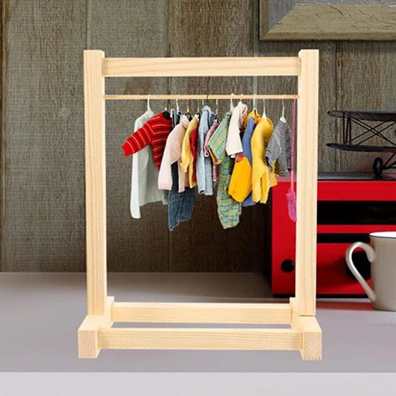 Wooden Clothing Rack For Dolls (Includes 5 Hangers) - Petite Threads