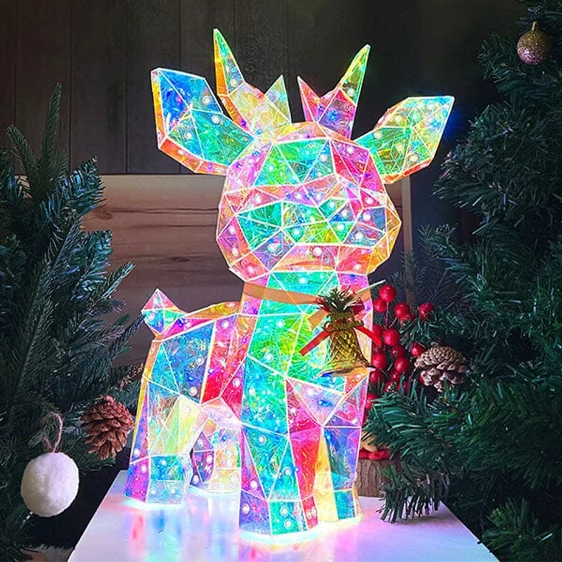 LitLuster Geometric LED Multi-Color Holographic Reindeer