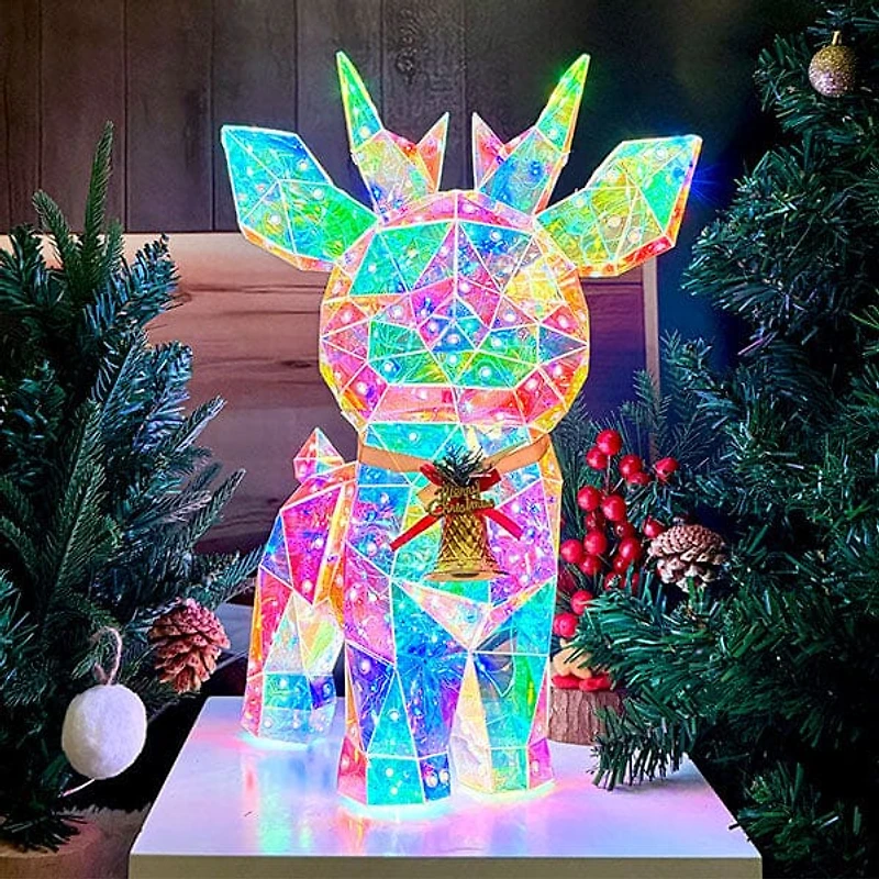 LitLuster Geometric LED Multi-Color Holographic Reindeer