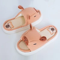 Capybara Linen Slippers Unisex Open-Toe Plush Slides (Multiple Sizes)
