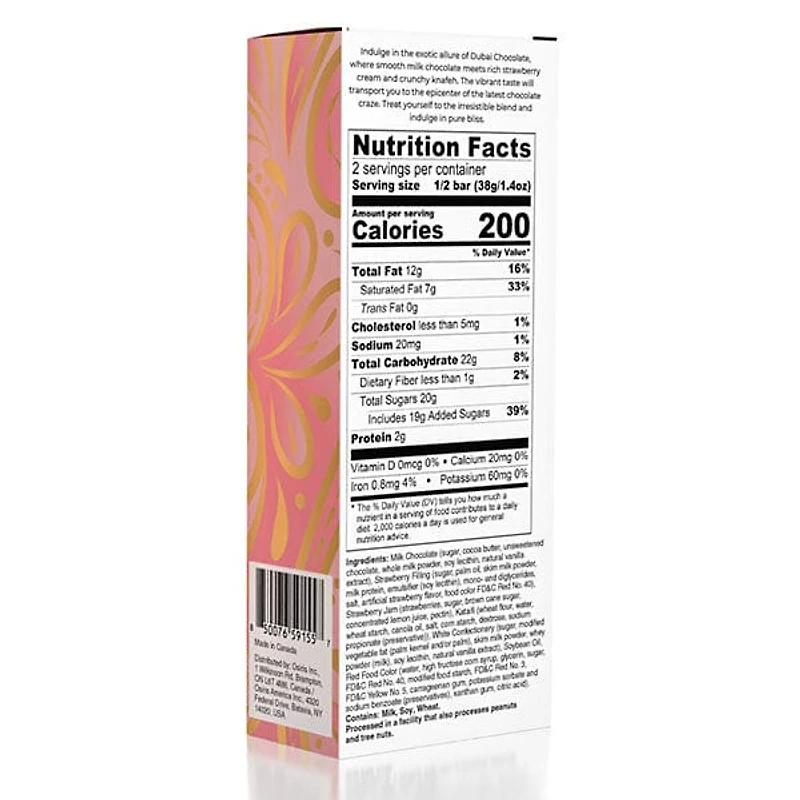 Dubai Chocolate Bar Limited Edition Strawberry Cream by Oasis Treasures (75g)