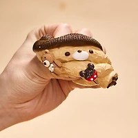 SqueezeSquad Taba Deluxe Premium Silicone Squishy Fidget Toy - Brown Hatted Bear