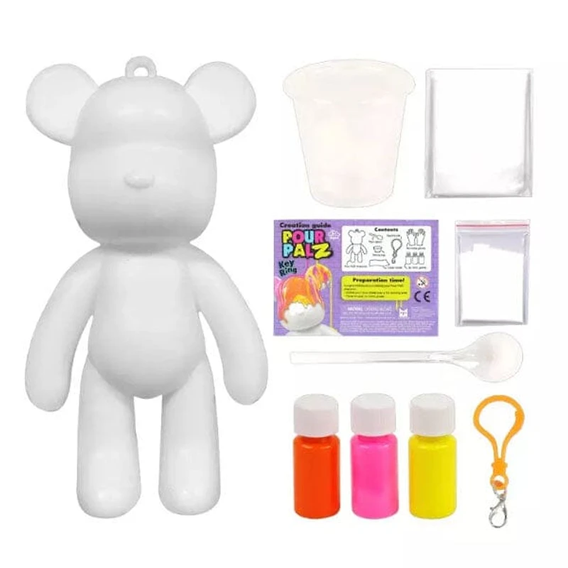 Pour Palz DIY Teddy Bear Keychain Paint Pour Kit (Color Ships Assorted)
