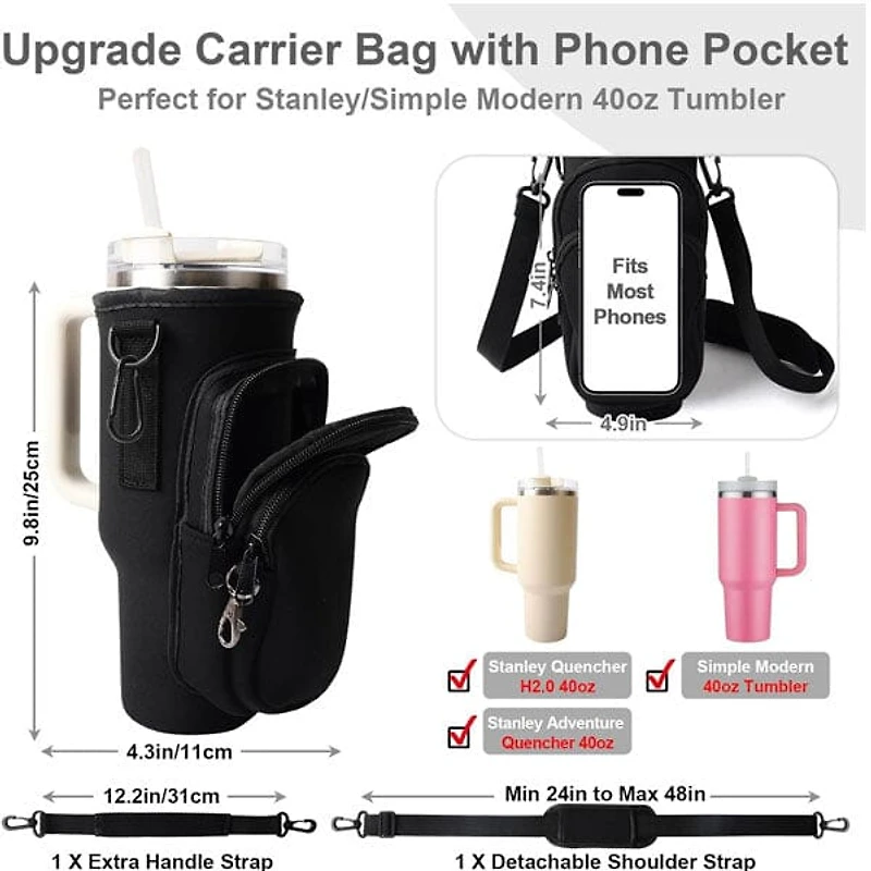 HydriEase Carry Bag Holder w/ Strap & Pockets for 40oz Tumbler Cup