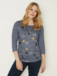 T-shirt semi-ajusté à manches 3/4