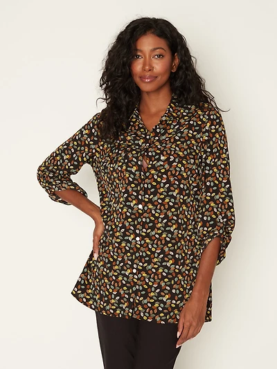Blouse longueur tunique ample à manches 3/4 avec boutons