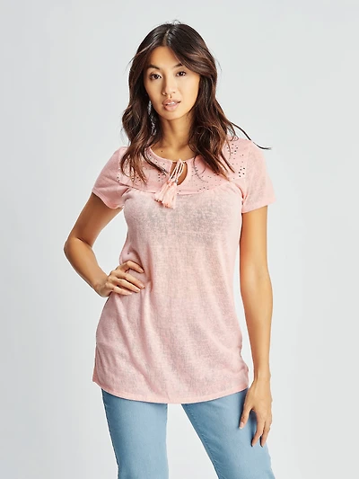 Short-sleeve semi-fitted tunic