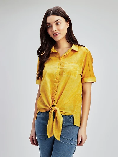 Blouse ample à manches courtes avec boutons
