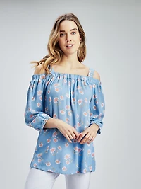 Blouse longueur tunique ample à manches 3/4