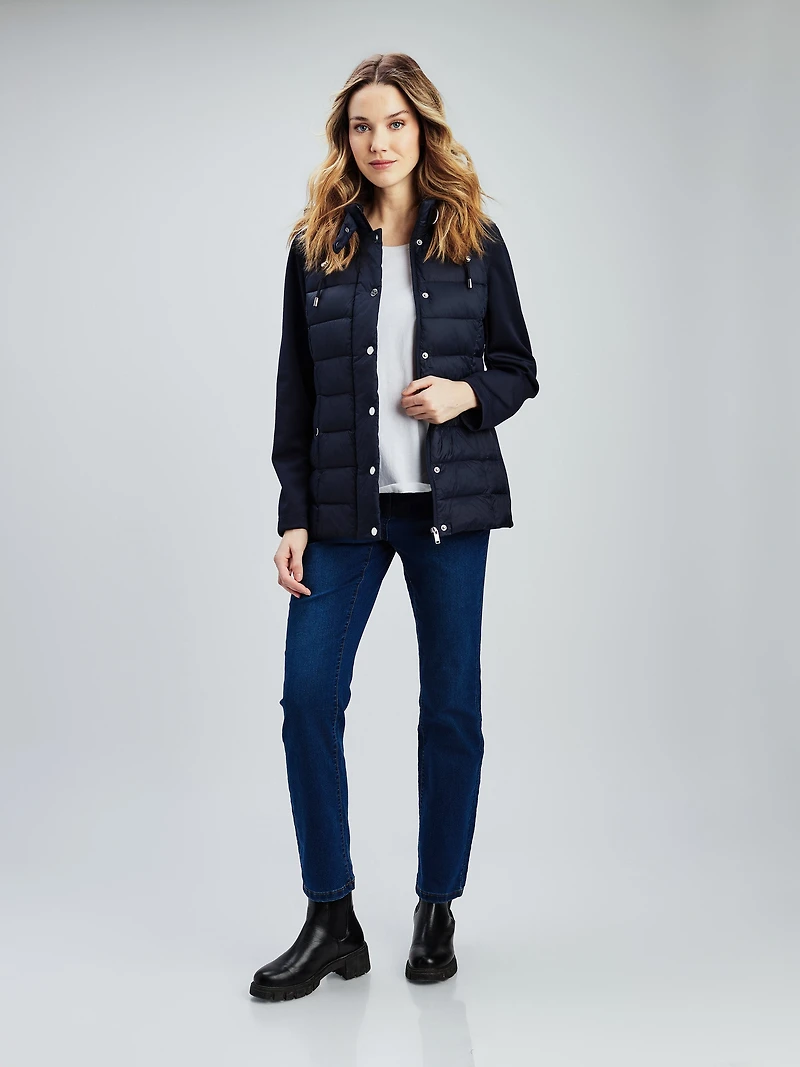 Short semi-fitted shell coat