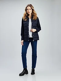 Short semi-fitted shell coat