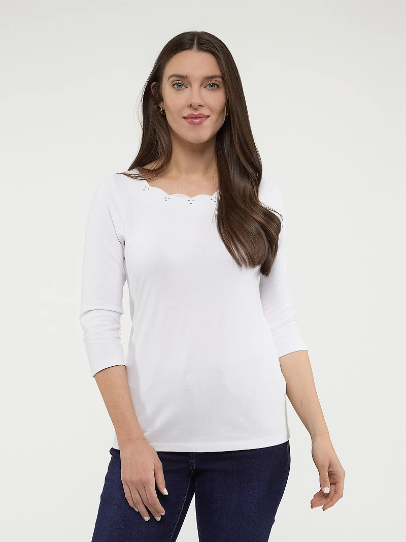 T-shirt semi-ajusté à manches 3/4