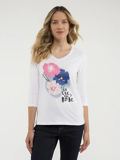 T-shirt semi-ajusté à manches 3/4