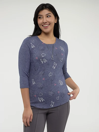 3/4-sleeve semi-fitted t-shirt