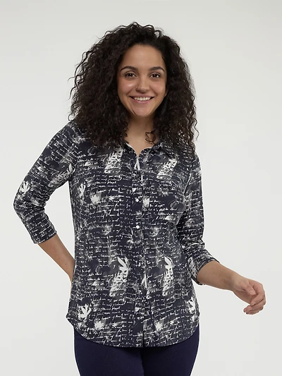 Blouse semi-ajustée à manches 3/4 avec boutons
