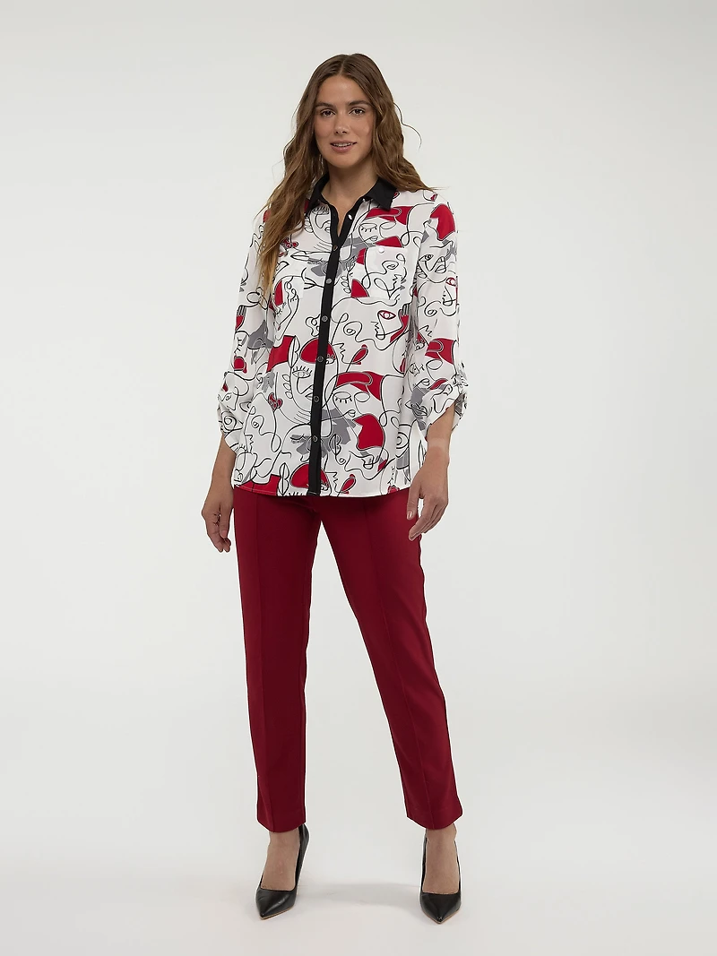 Blouse longueur tunique ample à manches 3/4 avec boutons