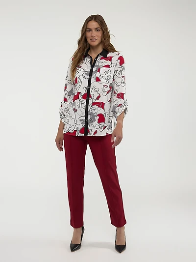3/4-sleeve loose tunic length blouse with buttons