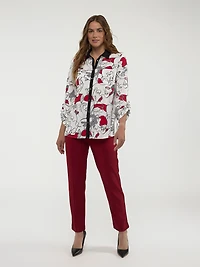 Blouse longueur tunique ample à manches 3/4 avec boutons