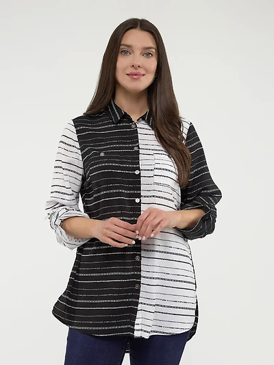 3/4-sleeve loose tunic length blouse with buttons