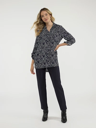 3/4-sleeve loose tunic length blouse with buttons