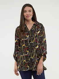 Blouse longueur tunique semi-ajustée à manches 3/4 avec boutons