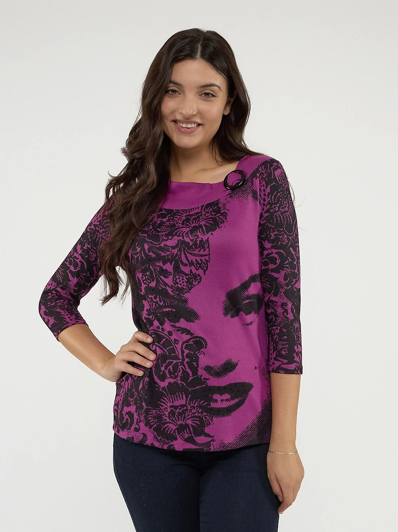 3/4-sleeve semi-fitted t-shirt