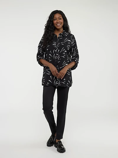 3/4-sleeve loose tunic length blouse with buttons