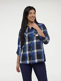3/4-sleeve loose tunic length blouse with buttons