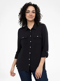 Long-sleeve semi-fitted blouse with buttons
