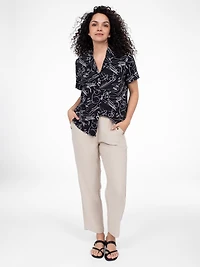 Short-sleeve loose blouse with buttons