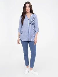 Blouse longueur tunique ample à manches 3/4 avec boutons
