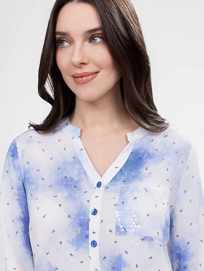 3/4-sleeve loose blouse with buttons