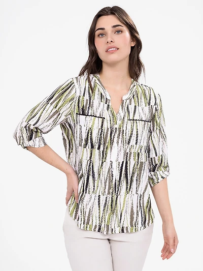 3/4-sleeve loose blouse with buttons