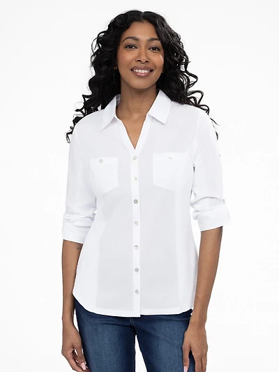 3/4-sleeve semi-fitted blouse with buttons