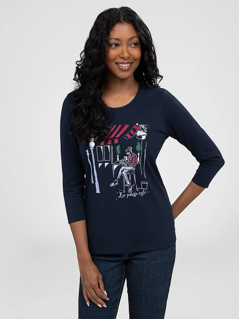 3/4-sleeve semi-fitted t-shirt