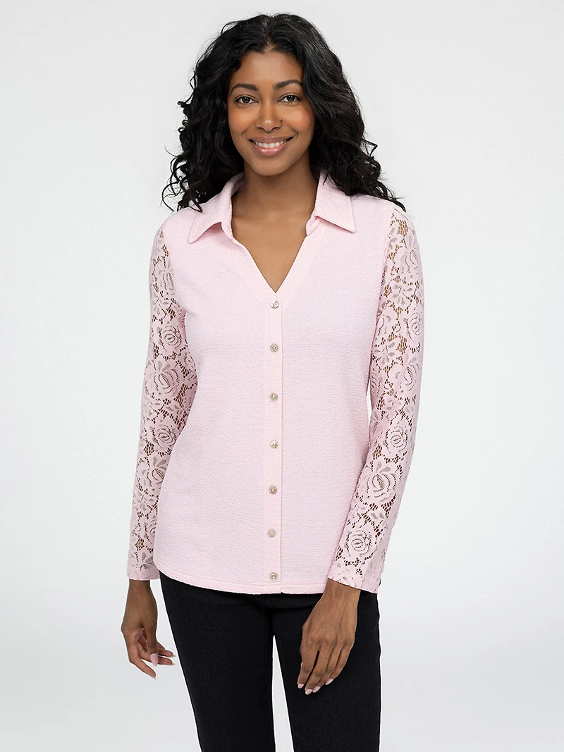 Long-sleeve semi-fitted t-shirt