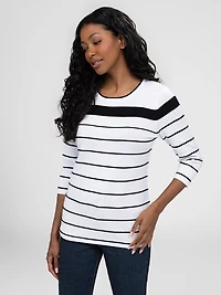 3/4-sleeve semi-fitted pullover sweater