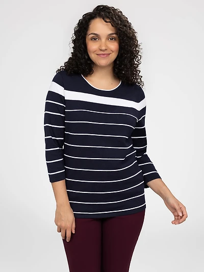 3/4-sleeve semi-fitted pullover sweater