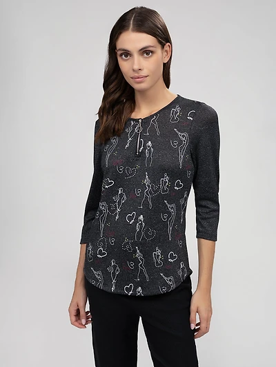 T-shirt semi-ajusté à manches 3/4
