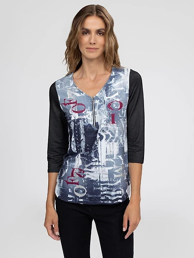 3/4-sleeve semi-fitted t-shirt