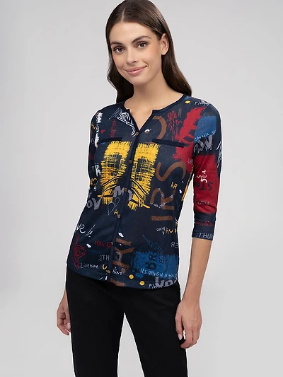3/4-sleeve semi-fitted t-shirt