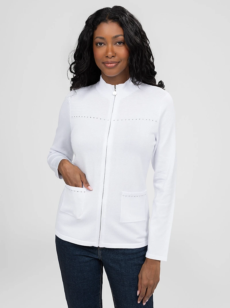 Long-sleeve semi-fitted sweater cardigan