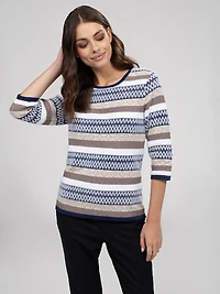3/4-sleeve semi-fitted pullover sweater