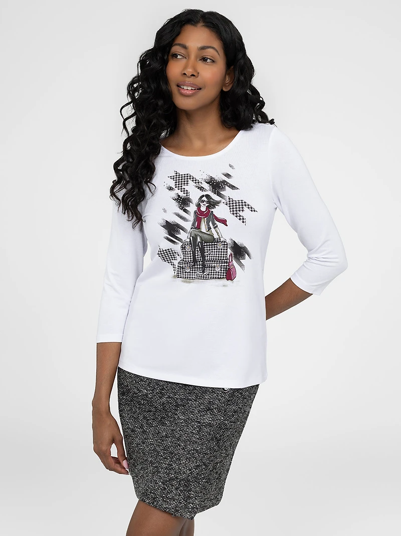 T-shirt semi-ajusté à manches 3/4