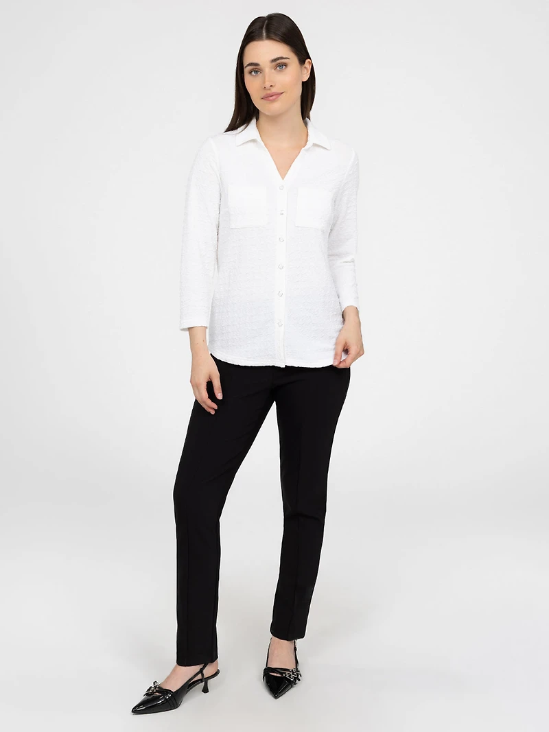 3/4-sleeve semi-fitted blouse with buttons