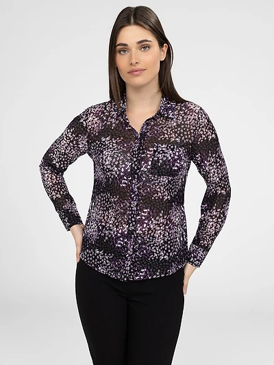 Blouse semi-ajustée à manches 3/4 avec boutons