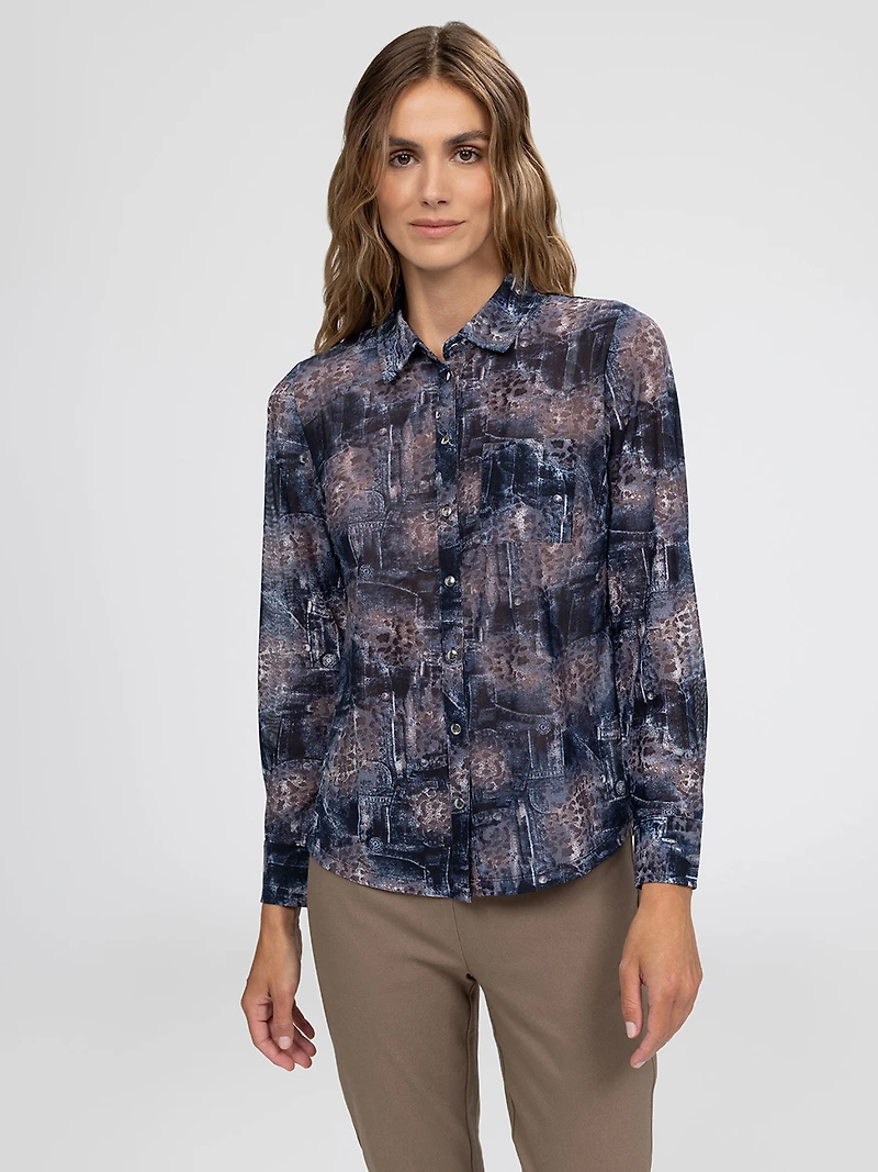 Blouse semi-ajustée à manches 3/4 avec boutons
