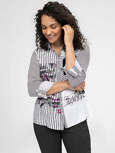 Blouse semi-ajustée à manches longues avec boutons