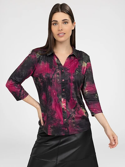 3/4-sleeve semi-fitted blouse with buttons