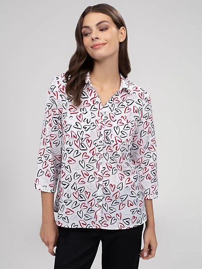 Blouse longueur tunique semi-ajustée à manches 3/4 avec boutons